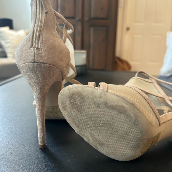 Aldo Beige Suede & Mesh Strappy High Heel Sandals - Picture 3 of 3